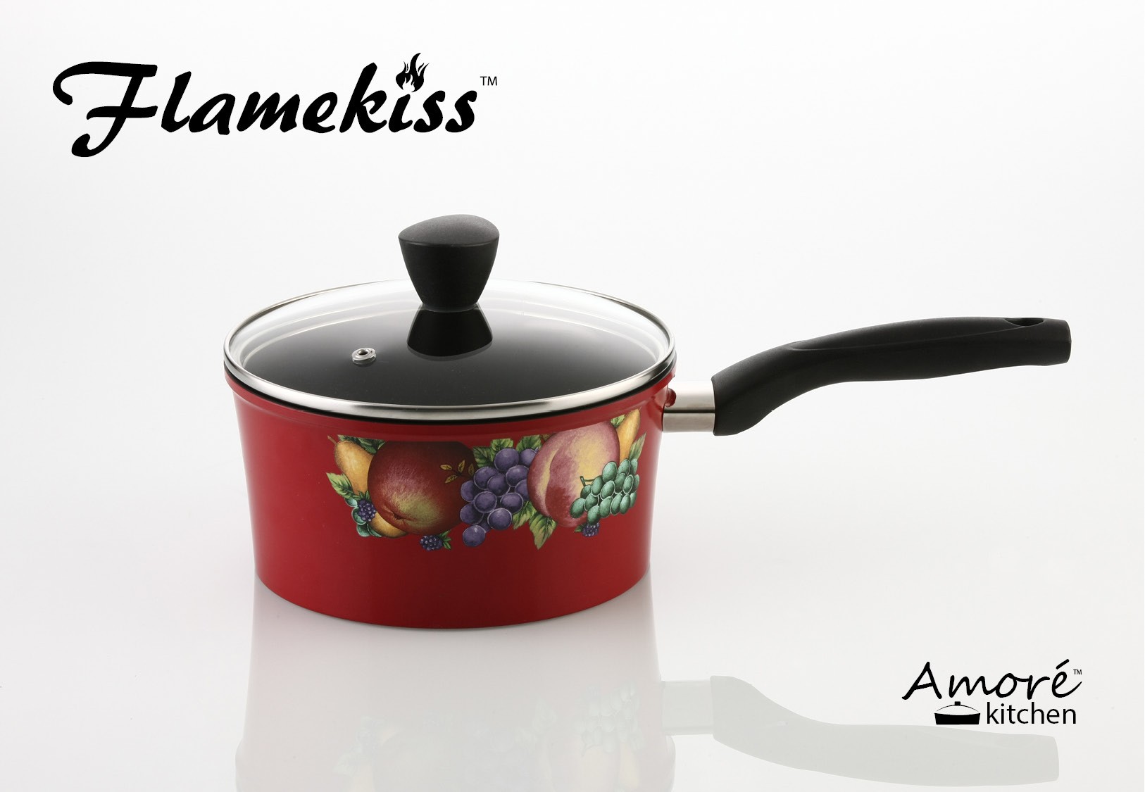 Flamekiss 2-Quart Red Ceramic Coated Nonstick Saucepan
