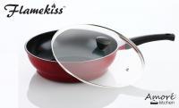 Flamekiss 12 Red Ceramic Coated Nonstick Wok W/ Glass Lid