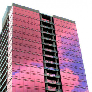 Pink Reflective Double-Pane Glass