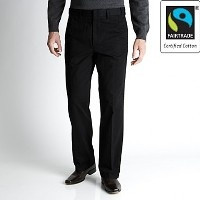 Black Fairtrade cotton nanotech flat front chino trousers