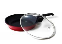 FLAMEKISS 12 RED CERAMIC COATED NONSTICK FRY PAN W/ GLASS LID